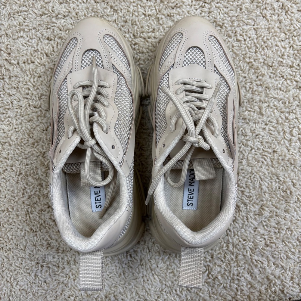 Steve Madden "POSSESSION"‎ Chunky Platform Sneakers Beige Mesh Size 7.5M - Picture 5 of 8